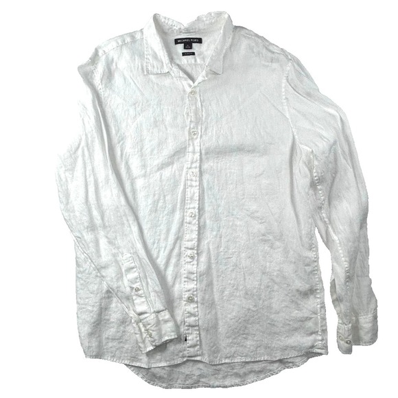 Michael Kors Tops - Michael Kors Womens Shirt XL White Classic Fit 100% Linen Button Up Long Sleeve